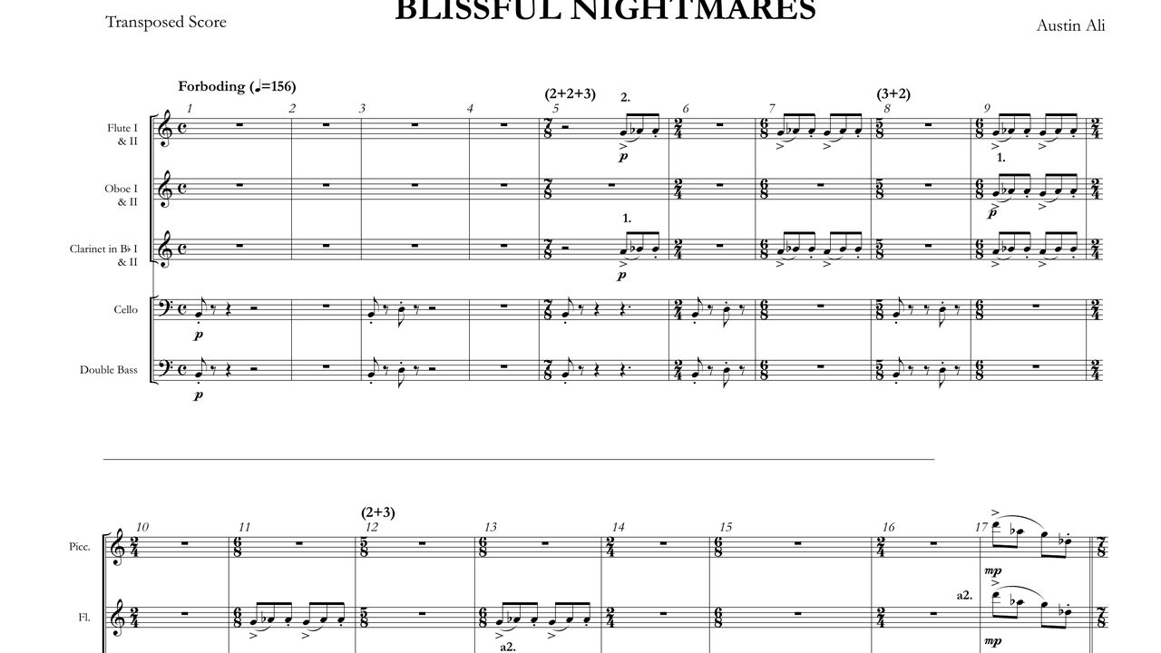 First page of the score of Blissful Nightmares