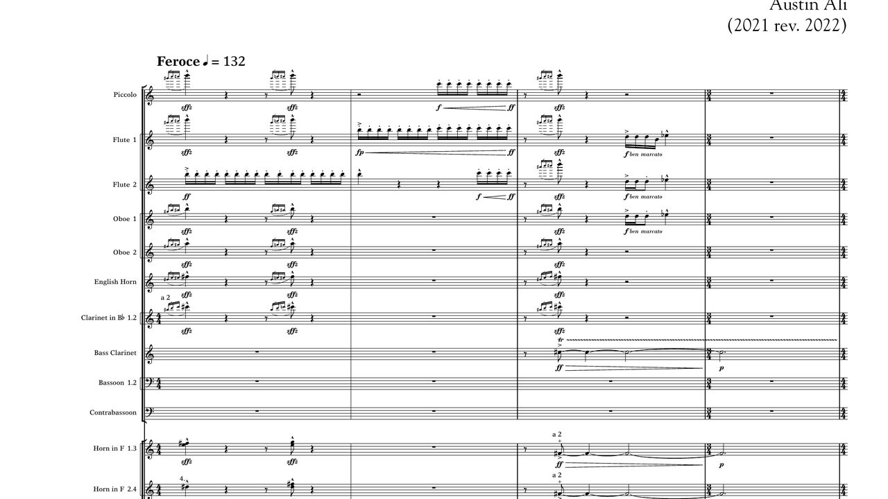 First page of the score of The Beginner's Guide to Space Travel